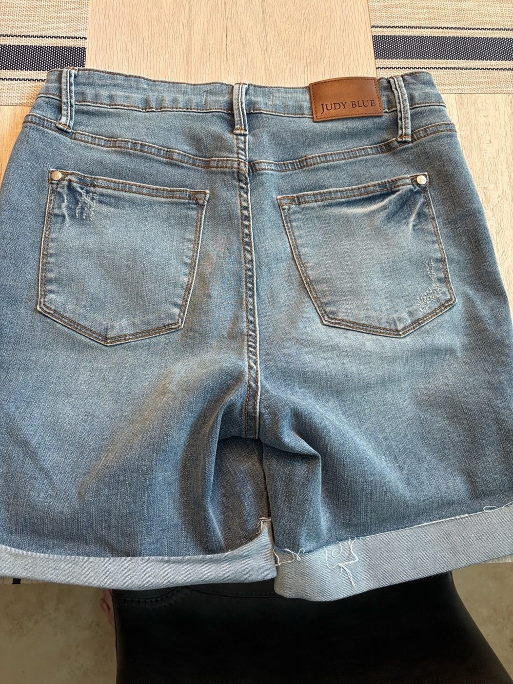 Judy Blue Light Blue Denim Shorts with Orange Topstitch - Picture 4 of 4